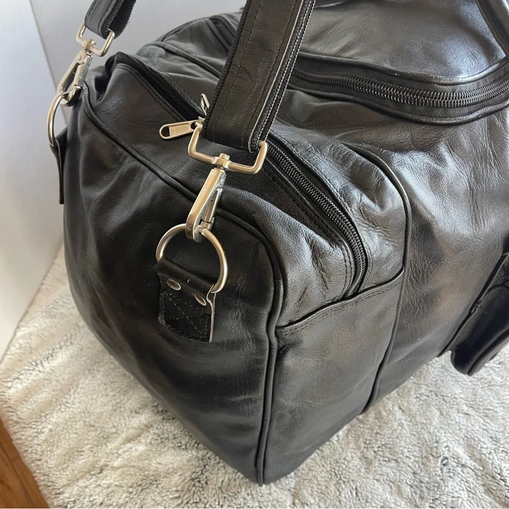 Black Leather Weekender Duffel Bag - Unbranded